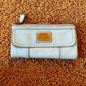 Fossil light turquoise leather wallet.